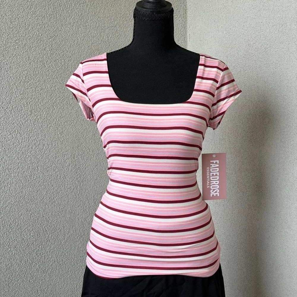 Faded Rose Pink and burgundy horizontal striped Square Neck Size: M NWT
